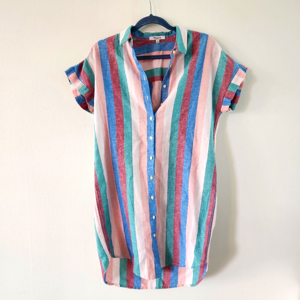 Madewell Vertical Striped Long Oversize Button Down Blouse Size Small